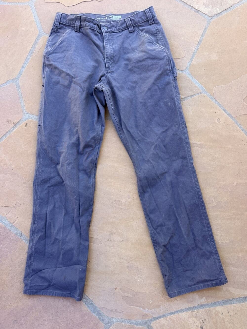 Carhartt Rugged Flex Relaxed Fit Gray Canvas Work Pant - Men Size 34 X 34